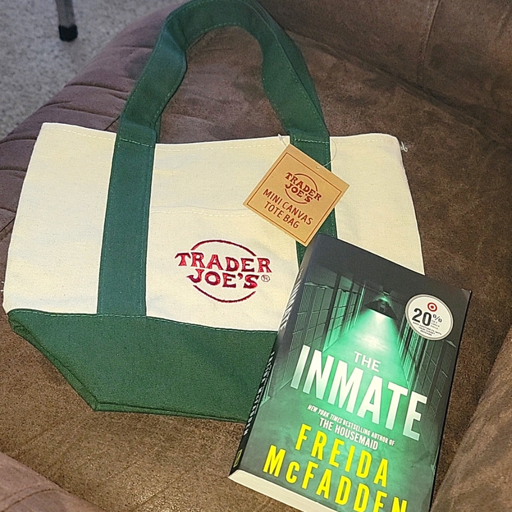 Trader Joe's Sm Tote Green and The Inmate by Frieda Mcfadden